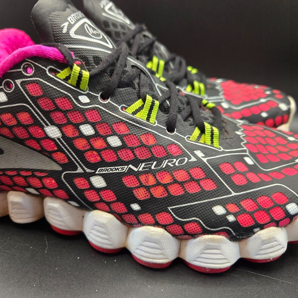 Brooks Neuro Women's Running Shoes Pink Black Cyber Yellow Size 8 EUC